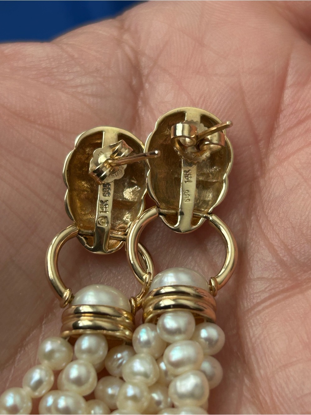 Hallmark Gold and White Pearl Cluster Tassel Earrings